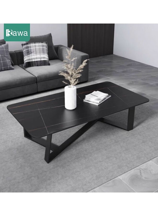 روعة طاولة قهوة طاولة قهوة مستوحاة من الفخامة طاولة قهوة مستطيلة أرجل بإطار فولاذي طاولة قهوة كبيرة أنيقة للمنزل وغرفة النوم وغرفة المعيشة والمكتب (سوداء) - Image 5